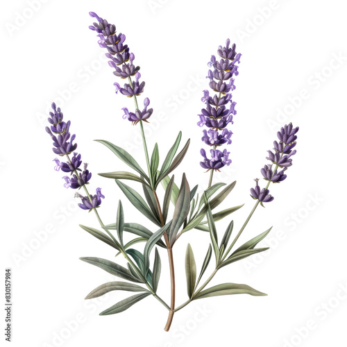 A bunch of vibrant purple lavender flowers isolated on a white background © kanyarat