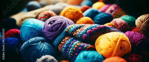 Close-up View of Colorful Knitted Fabric