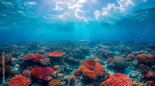 breathtaking image of Great Barrier Reef vibrant coral reef crystalclear water teeming marine life stretching far eye can see off coast of Queensland Australia world s largest coral reef system UNESCO