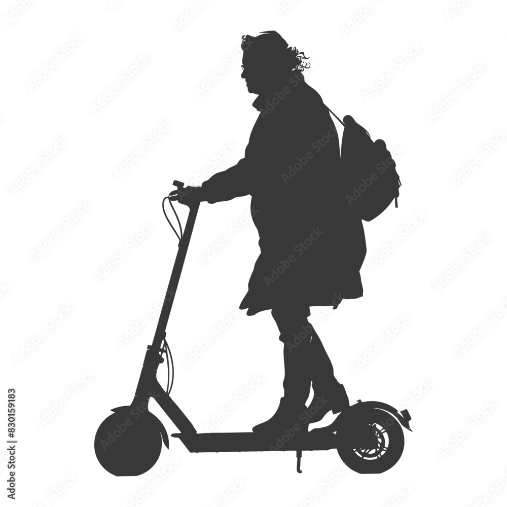 silhouette elderly woman riding electric scooter black color only
