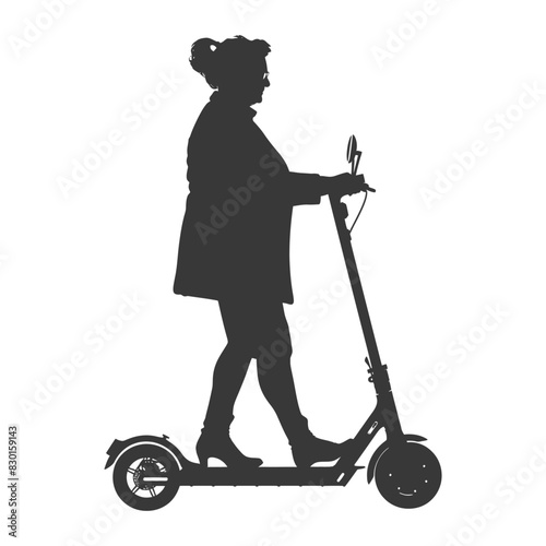 silhouette elderly woman riding electric scooter black color only