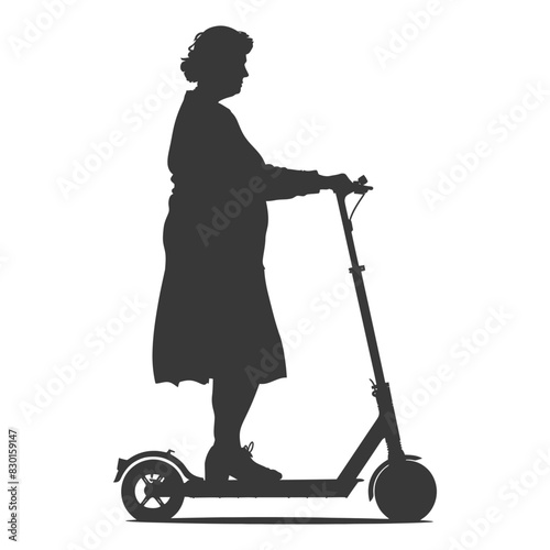 silhouette elderly woman riding electric scooter black color only