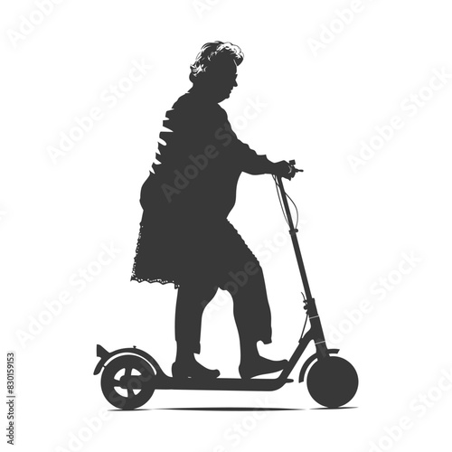 silhouette elderly woman riding electric scooter black color only