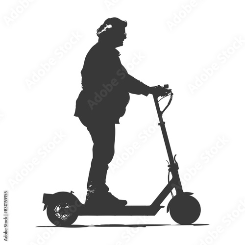 silhouette elderly woman riding electric scooter black color only