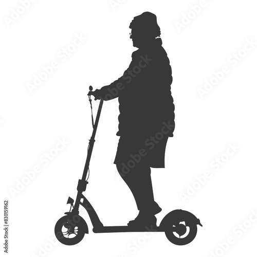 silhouette elderly woman riding electric scooter black color only