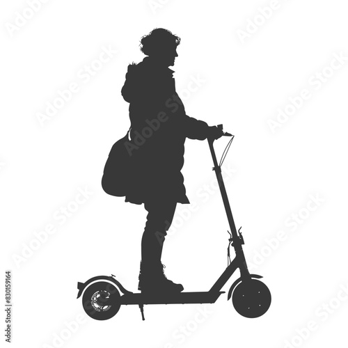 silhouette elderly woman riding electric scooter black color only