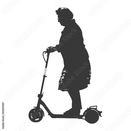 silhouette elderly woman riding electric scooter black color only