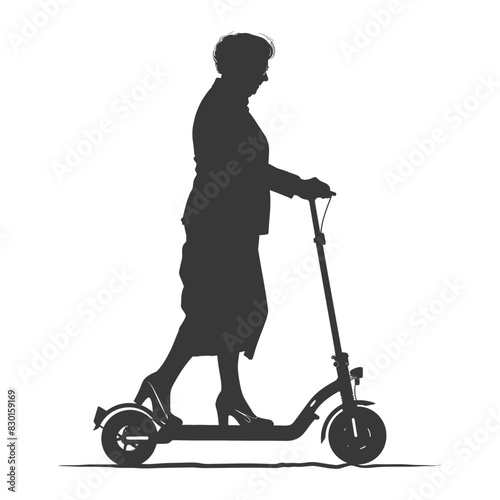 silhouette elderly woman riding electric scooter black color only