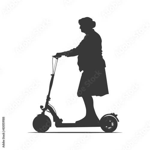 silhouette elderly woman riding electric scooter black color only