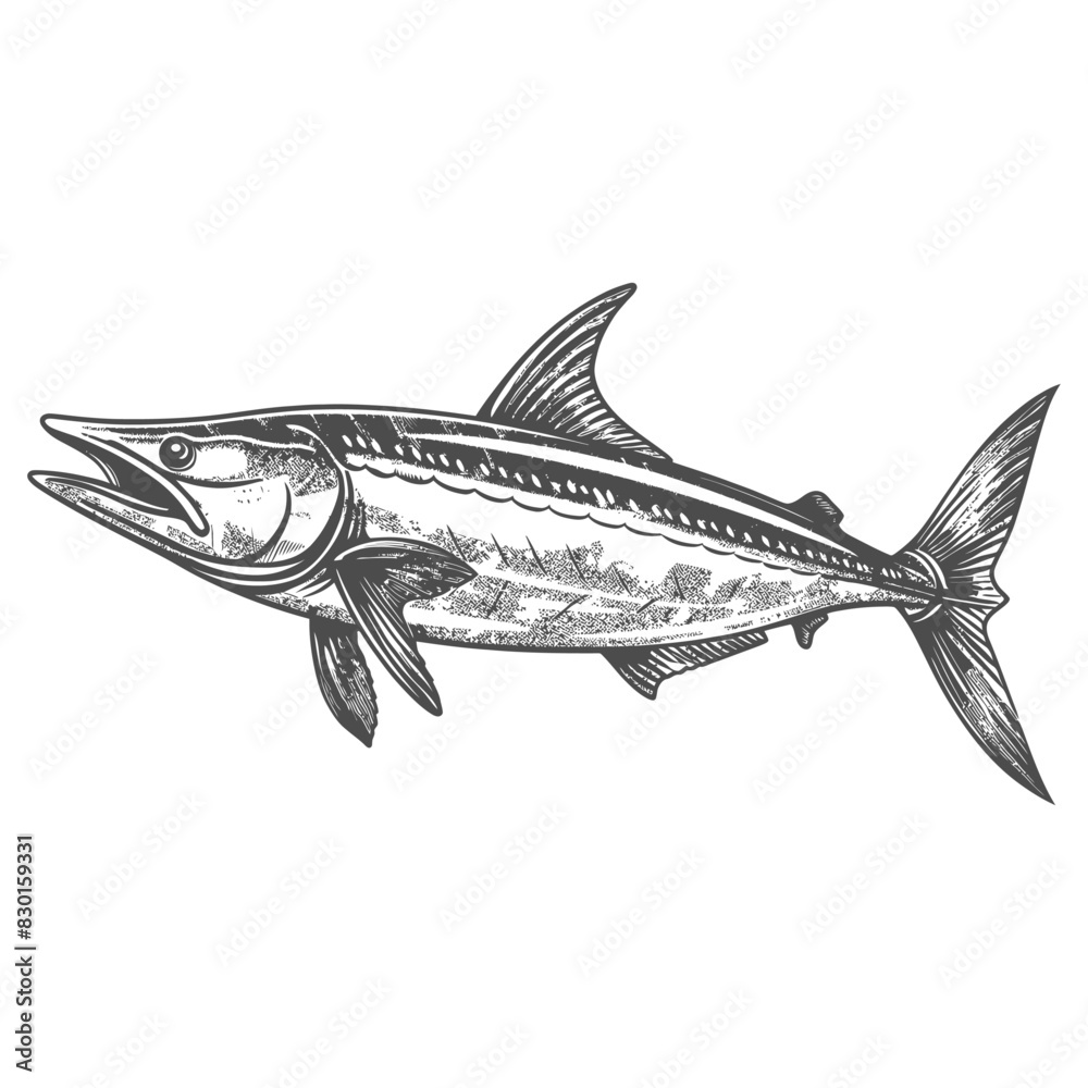 Barracuda animal full with old engraving sketch style Barracuda animal full with old engraving sketch style