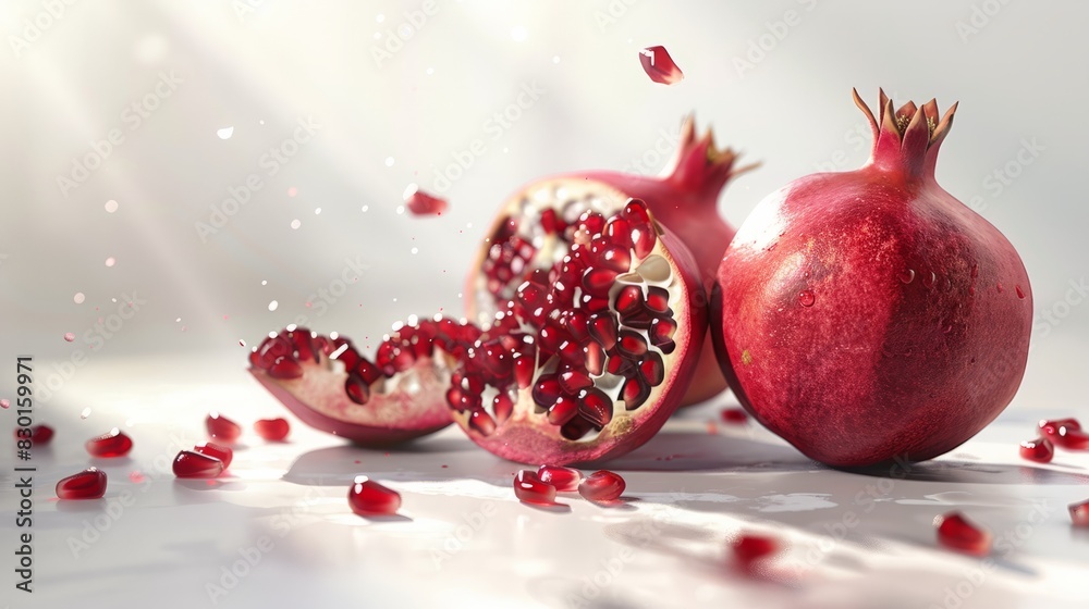 Ripe pomegranates on a white background. Still life. Ripe pomegranates on a white background. Still life.