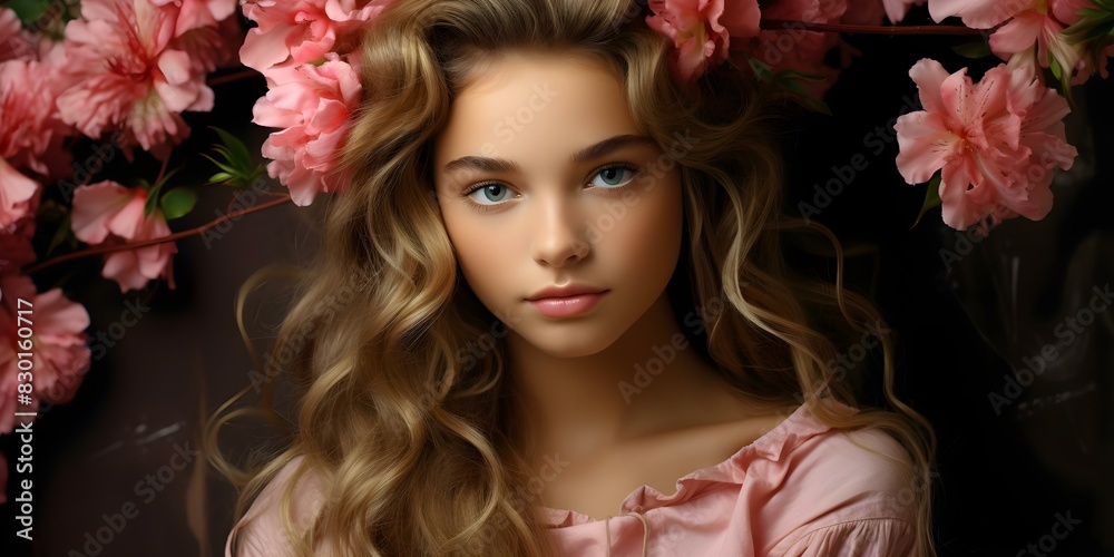 Girl with Pink Flowers in Her Hair: A Portrait. Concept Portrait Photography, Flower Accessories, Pink Color Palette, Feminine Style