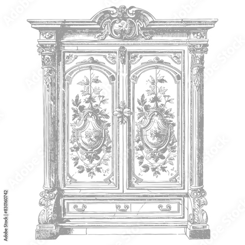 Bedroom Cabinet full with old engraving sketch style