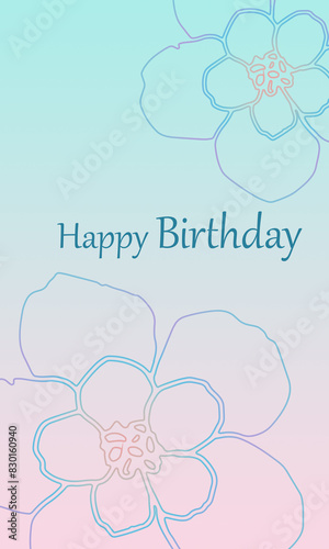 Abstract card with big pink blue flower on gradient background, for holiday, happy birthday, invitation, cute pattern, spring illustration, frame, greetings postcard congratulations