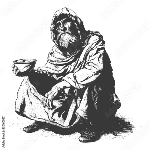 beggar full with engraving sketch style