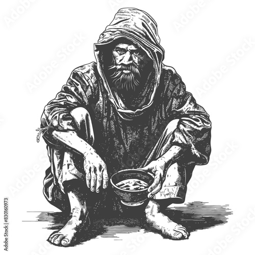 beggar full with engraving sketch style