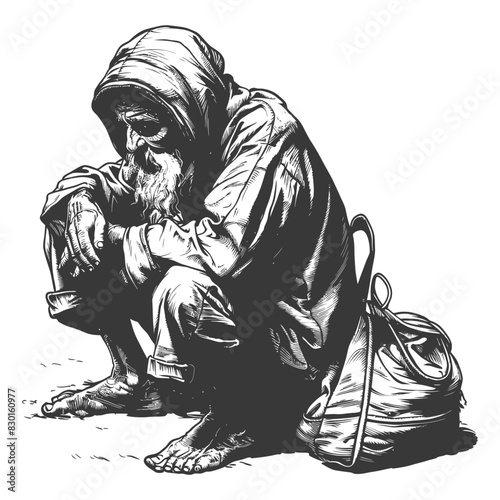 beggar full with engraving sketch style