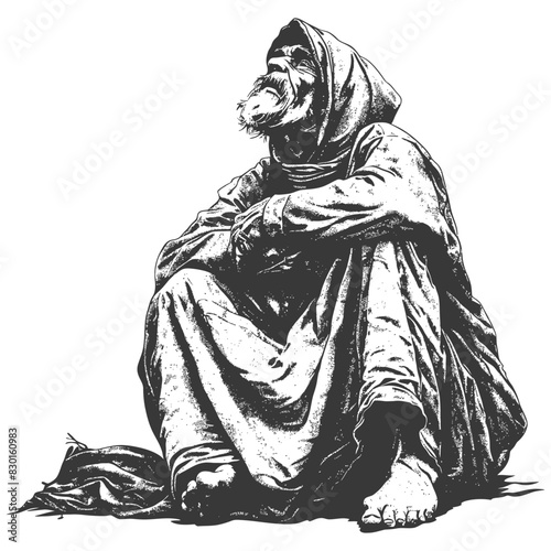 beggar full with old engraving sketch style