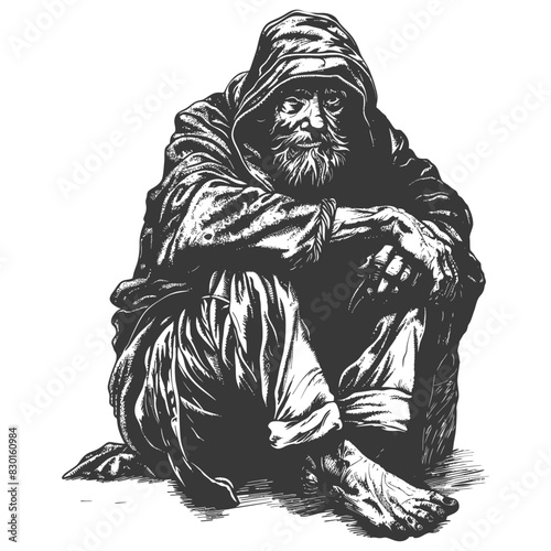 beggar full with old engraving sketch style