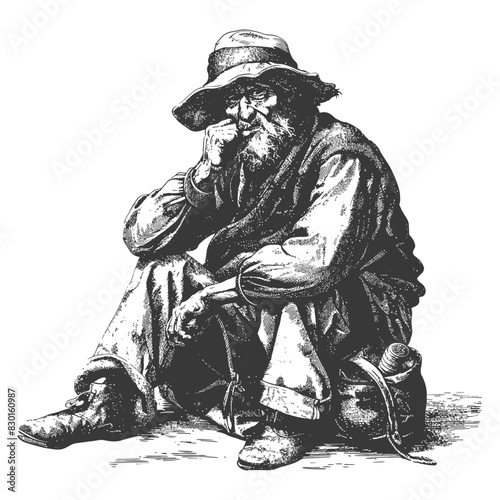 beggar full with old engraving sketch style