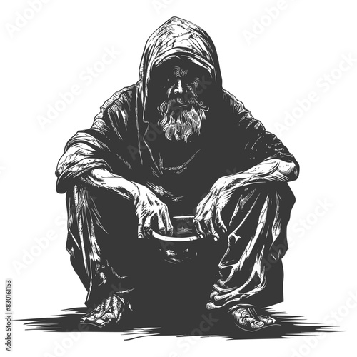 beggar full with old engraving sketch style