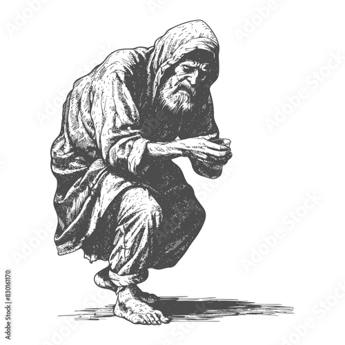 beggar full with old engraving sketch style
