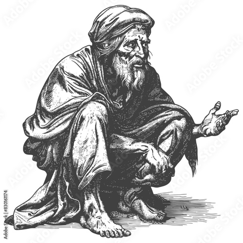 beggar full with old engraving sketch style