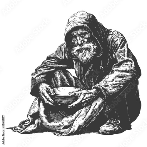beggar full with old engraving sketch style
