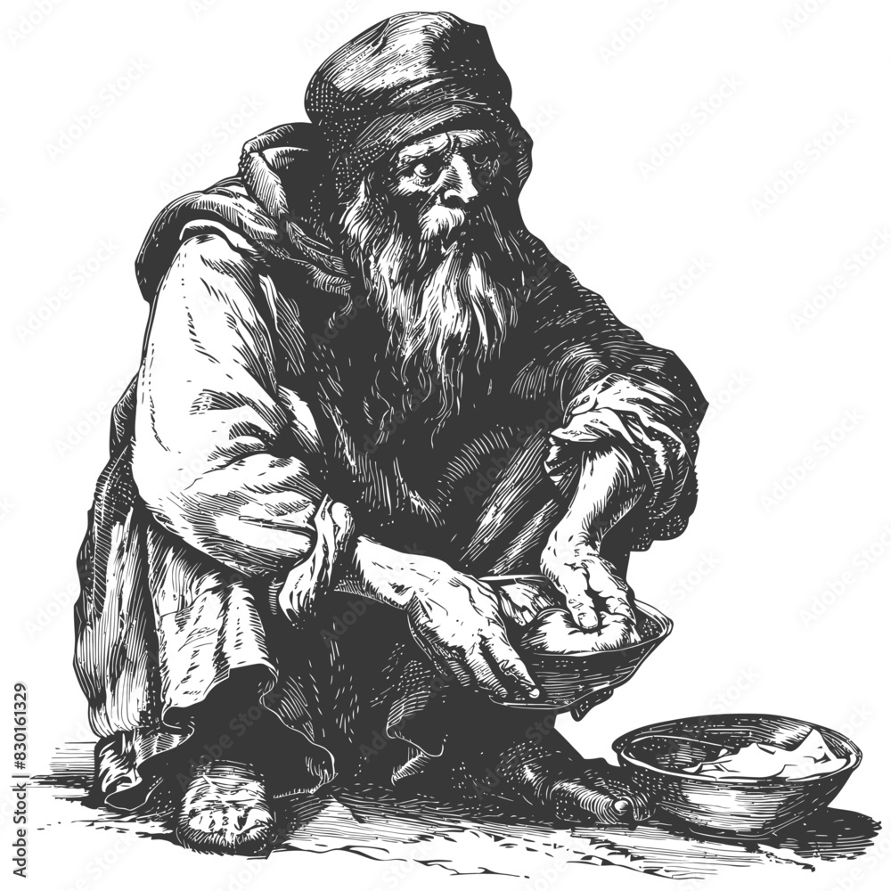 beggar full with old engraving sketch style beggar full with old engraving sketch style