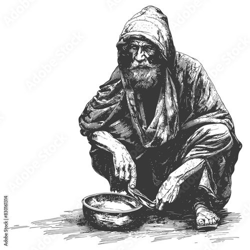 beggar full with old engraving sketch style