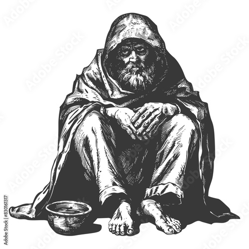 beggar full with old engraving sketch style