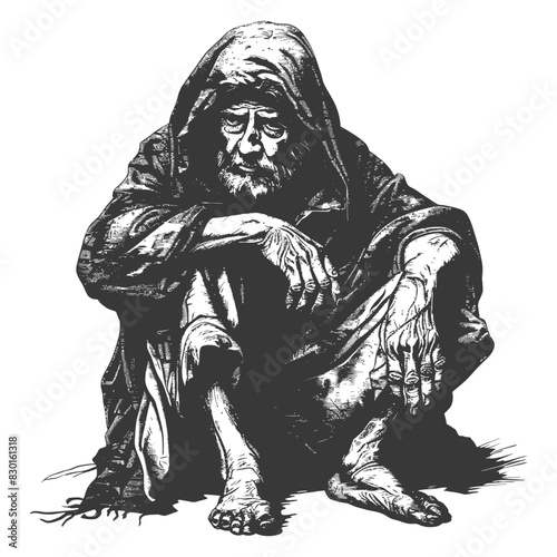 beggar full with old engraving sketch style