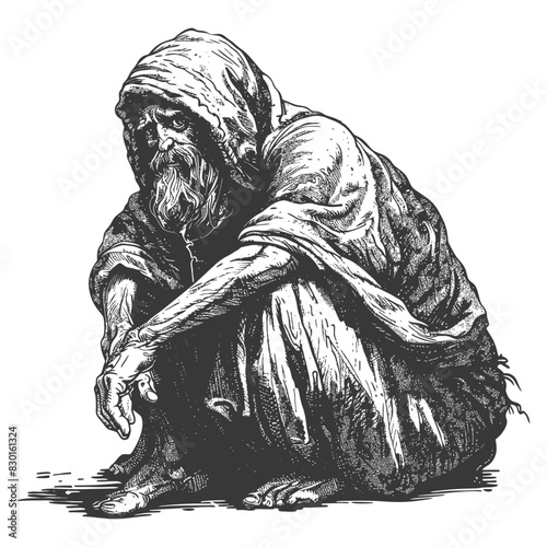 beggar full with old engraving sketch style