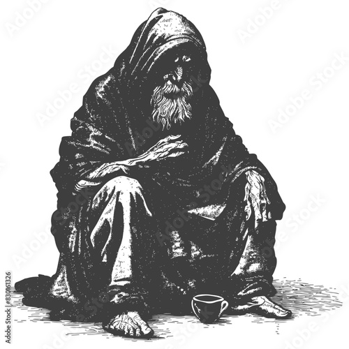 beggar full with old engraving sketch style