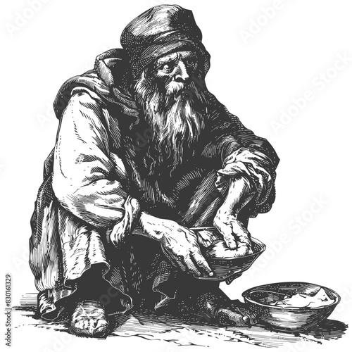 beggar full with old engraving sketch style