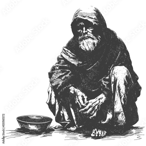 beggar full with old engraving sketch style