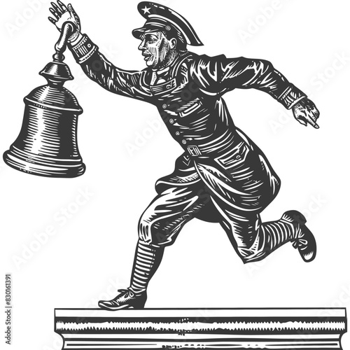 bellboy hotel in action full with engraving sketch style