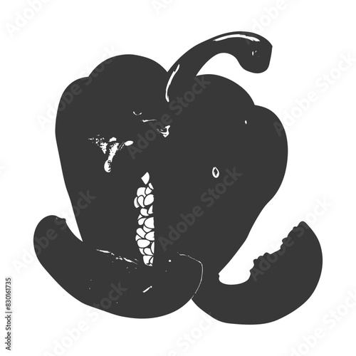 Bell Pepper or Paprika sliced full with old engraving sketch style