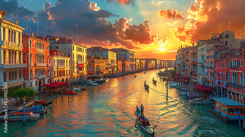 mesmerizing image of Grand Canal winding way through historic center of Venice Italy iconic gondola gliding along shimmering water timeless beauty of Venice's waterway Renaissance architecture evokes  #830162365