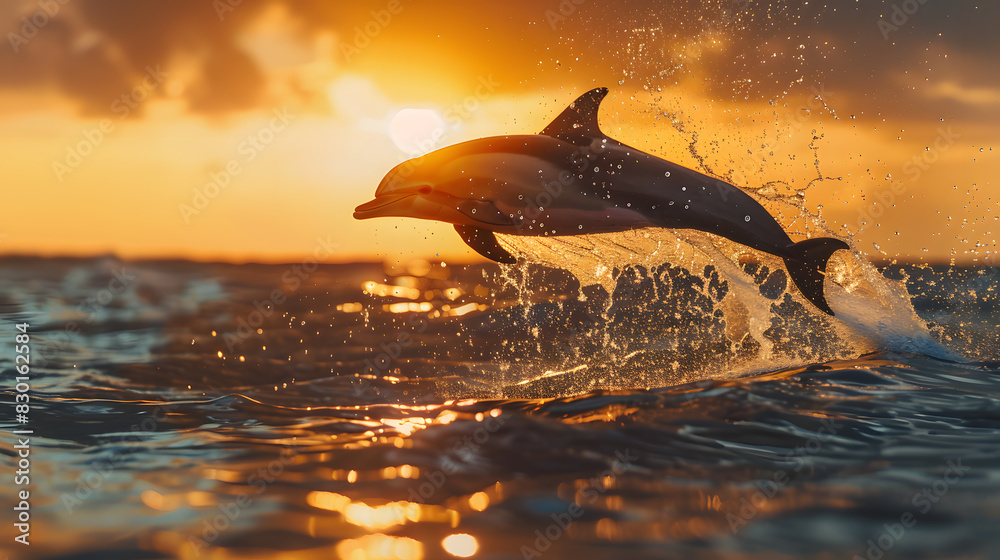 Fototapeta premium A dolphin is jumping out of the water in the ocean