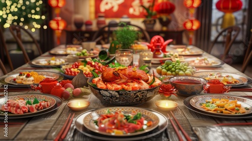 Table with food Family dinner in Chinese New Year