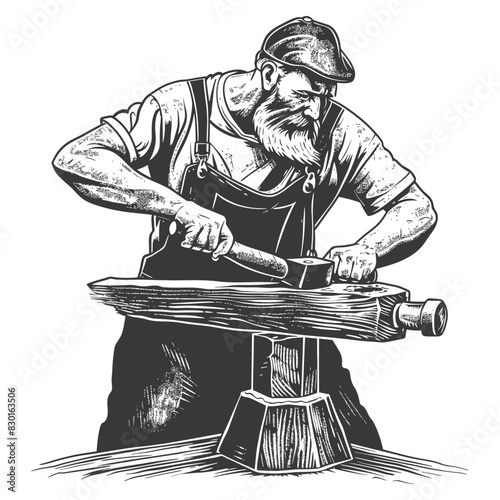 blacksmith in action full with engraving sketch style