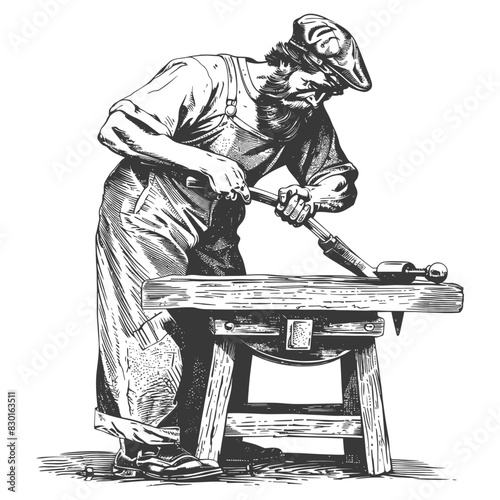 blacksmith in action full with old engraving sketch style