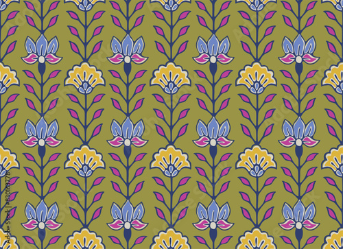 LOTUS  FLORAL PATTERN AJRAKH BAGRU SANGANER BLOCK PRINT AND BATIK PRINT DIGITAL PRINT SEAMLESS TEXTILE PATTERN IN EDITABLE FILE