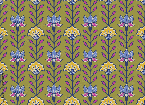 LOTUS  FLORAL PATTERN AJRAKH BAGRU SANGANER BLOCK PRINT AND BATIK PRINT DIGITAL PRINT SEAMLESS TEXTILE PATTERN IN EDITABLE FILE