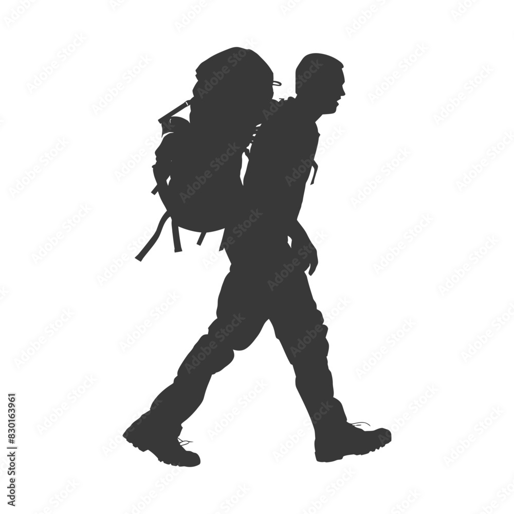 silhouette backpacker man in action full body black color only silhouette backpacker man in action full body black color only