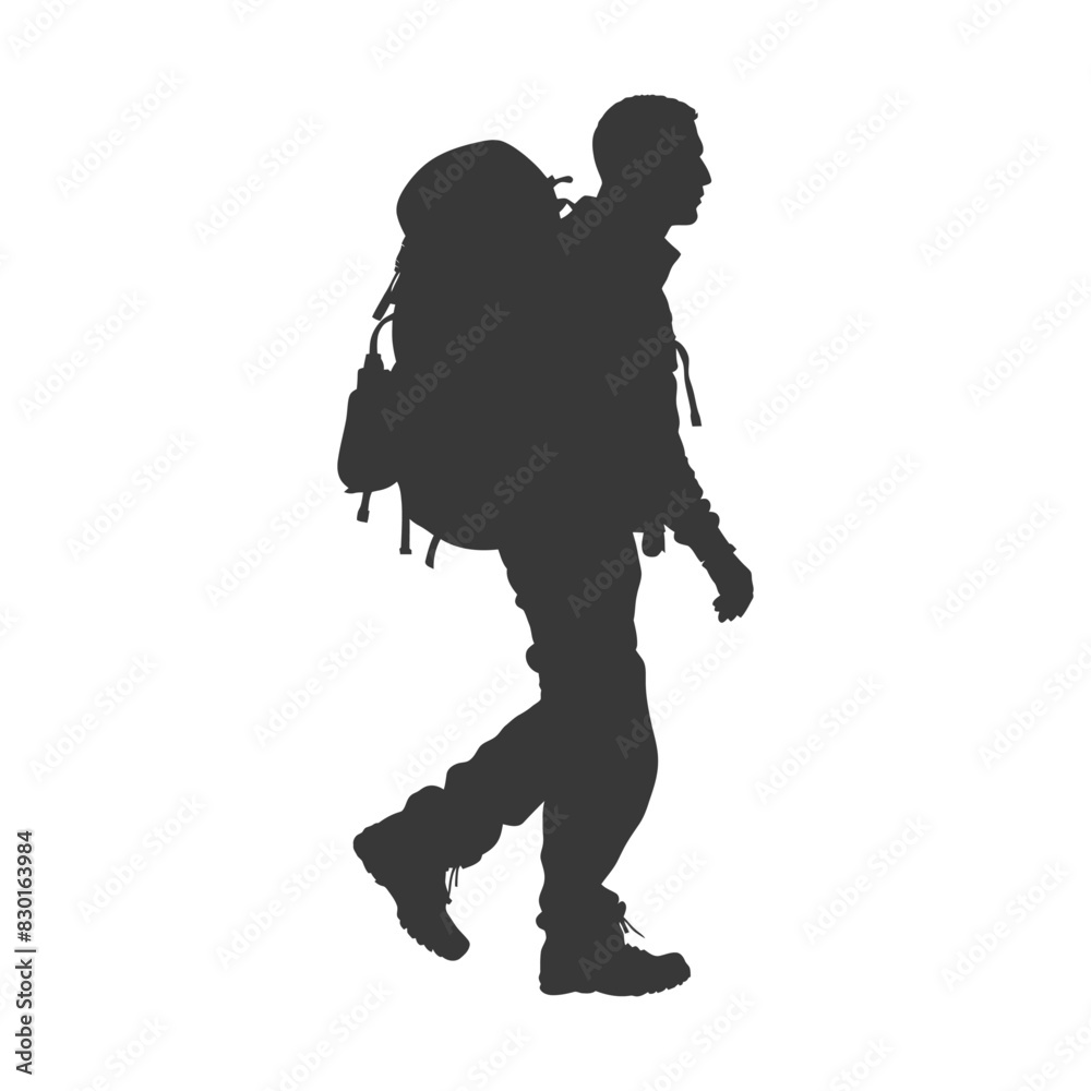 silhouette backpacker man in action full body black color only silhouette backpacker man in action full body black color only