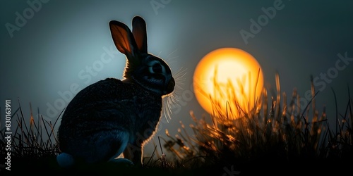 Moonlit Bunny Silhouette. Concept Enchanted Night, Rabbit Silhouettes, Lunar Glow, Moonlit Forest, Celestial Rabbits