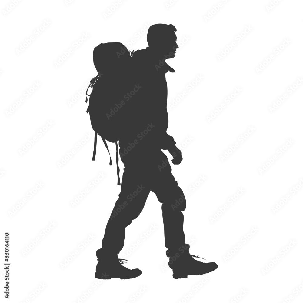 silhouette backpacker man in action full body black color only silhouette backpacker man in action full body black color only