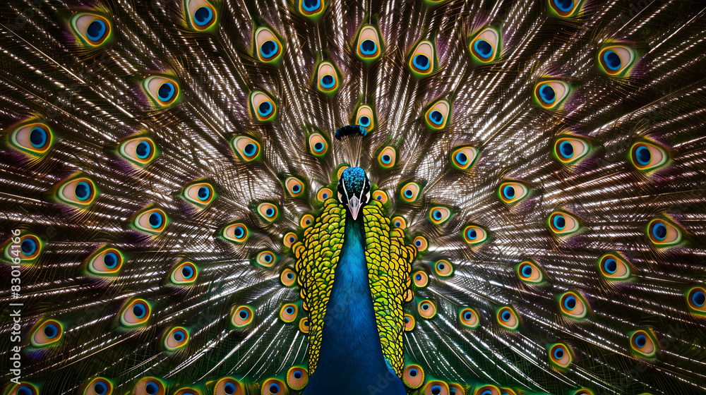 Obraz premium A beautiful peacock with its feathers spread out